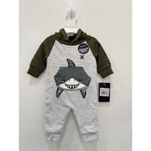 Hurley Baby Boys 3M Shark Hooded Romper Interactive Graphic One Piece NWT